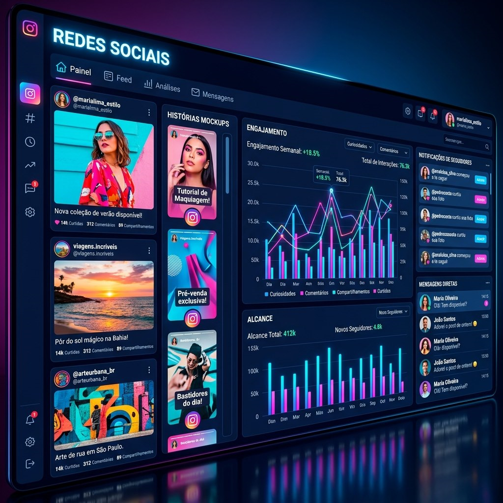 Mockup 3D de Instagram Feed e Métricas de Autoridade MVI